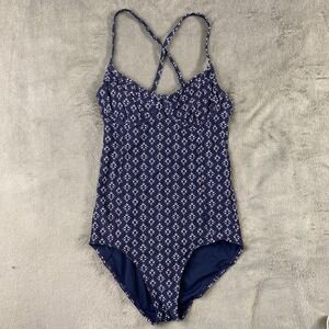 Athleta One Piece Swimsuit Women 32 B/C Navy Geometric Underwire 227771 Strappy